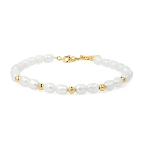 Ania Haie All Jmj & Branded Fashion Jewellery | Gold Plate Freshwater Pearl and White CZ Bezel Bracelet