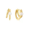 Ania Haie All Jmj & Branded Fashion Jewellery | Gold Plate Freshwater Pearl Huggies