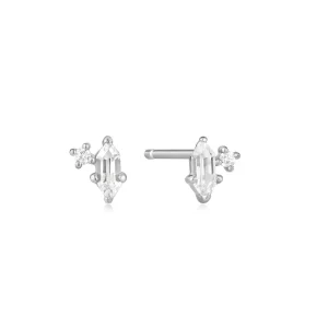 Ania Haie All Jmj & Branded Fashion Jewellery | Rhodium Plated Silver Sparkle Emblem Stud CZ Earring's