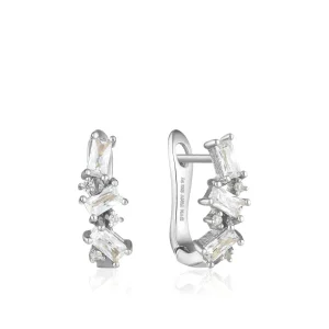 Ania Haie All Jmj & Branded Fashion Jewellery | Rhodium Plated Clustered Huggie CZ Hoops