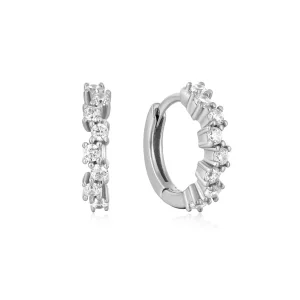 Ania Haie All Jmj & Branded Fashion Jewellery | Rhodium Plated Clustered Round CZ Huggie Hoops