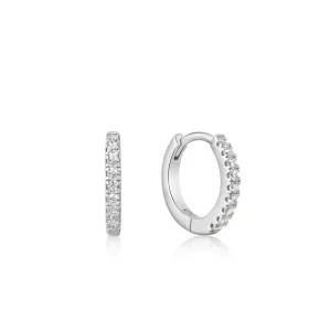 Ania Haie All Jmj & Branded Fashion Jewellery | Rhodium Plated Silver Sparkle Huggie CZ Hoop's