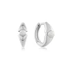 Ania Haie All Jmj & Branded Fashion Jewellery | Rhodium Plated Silver Geometric Pearl Huggie Hoop Earring's