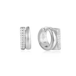 Ania Haie All Jmj & Branded Fashion Jewellery | Rhodium Plated Silver CZ Pavé Double Huggie Hoops