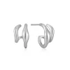 Ania Haie All Jmj & Branded Fashion Jewellery | Rhodium Plated Silver Wave Double Hoop's