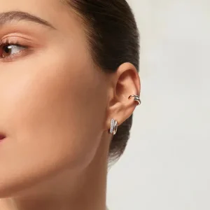 Ania Haie All Jmj & Branded Fashion Jewellery | Rhodium Plated Silver CZ Pavé Double Huggie Hoops