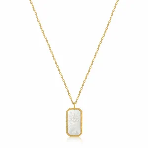 Ania Haie All Jmj & Branded Fashion Jewellery | Yellow Gold Plate Mother of Pearl Evil Eye Pendant Necklace