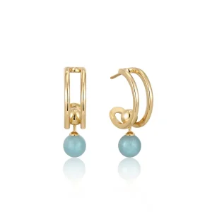 Ania Haie All Jmj & Branded Fashion Jewellery | Yellow Gold Plated Gold Orb Amazonite Mini Drop Hoop's