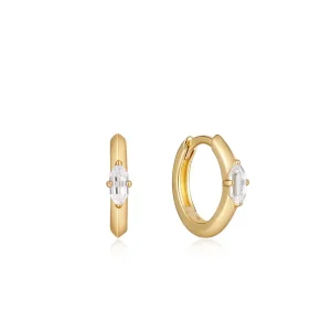 Ania Haie All Jmj & Branded Fashion Jewellery | Yellow Gold Plate Emblem Huggie CZ Hoop's