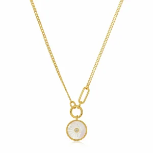 Ania Haie All Jmj & Branded Fashion Jewellery | Yellow Gold Plate Eclipse Mother of Pearl & CZ Pendant Necklace