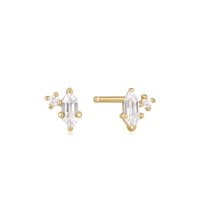 Ania Haie All Jmj & Branded Fashion Jewellery | Yellow Gold Plated Sparkle Emblem Stud CZ Earring's