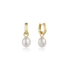 Ania Haie All Jmj & Branded Fashion Jewellery | Yellow Gold Plate Drop Cabochon Pearl & CZ Huggie Hoop's