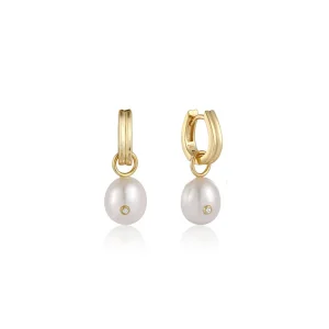 Ania Haie All Jmj & Branded Fashion Jewellery | Yellow Gold Plate Drop Cabochon Pearl & CZ Huggie Hoop's