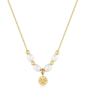 Ania Haie All Jmj & Branded Fashion Jewellery | Yellow Gold Plated Pearl & Multi Coloured CZ Star Necklace