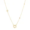 Ania Haie All Jmj & Branded Fashion Jewellery | Yellow Gold Plated Rose Quartz Charm & Gold Orb CZ Necklace