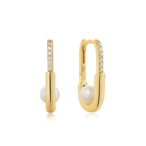 Ania Haie All Jmj & Branded Fashion Jewellery | Yellow Gold Plated Interlocked Pearl & CZ Oval Hoop's