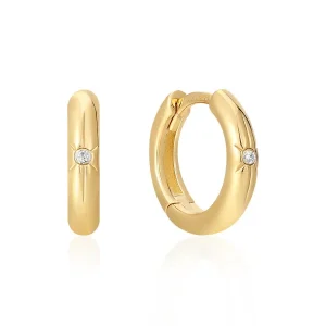 Ania Haie All Jmj & Branded Fashion Jewellery | Yellow Gold Plated CZ Star Huggie Hoop Earrings