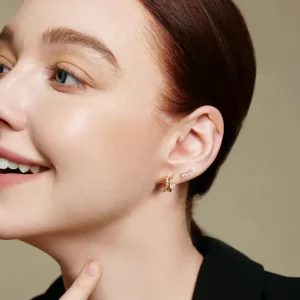 Ania Haie All Jmj & Branded Fashion Jewellery | Yellow Gold Plate Round CZ Sparkle Climber Studs