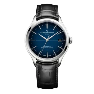Baume & Mercier Mens Baume Et Mercier Watches | 40mm Auto Baumatic Clifton Blue & Date Dial Leather Watch