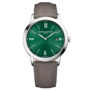 Baume & Mercier Mens Baume Et Mercier Watches | 40mm Classima Green & Date Dial Leather Watch