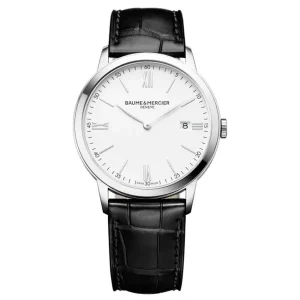 Baume & Mercier Mens Baume Et Mercier Watches | 40mm Classima White & Date Dial Leather Watch