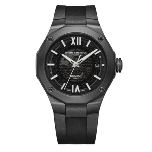 Baume & Mercier Mens Baume Et Mercier Watches | 42mm Riviera Dodecagonal Black Steel & Rubber Watch