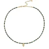 ChloBo All Jmj & Branded Fashion Jewellery | 18ct Yellow Gold Plating Leaf Heart Sparkle Malachite Necklace