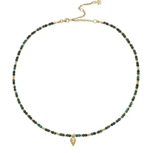 ChloBo All Jmj & Branded Fashion Jewellery | 18ct Yellow Gold Plating Leaf Heart Sparkle Malachite Necklace