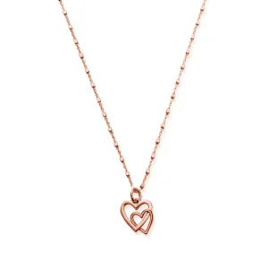 ChloBo All Jmj & Branded Fashion Jewellery | Rose Gold Plated Delicate Cube Chain Interlocking Love Heart Necklace