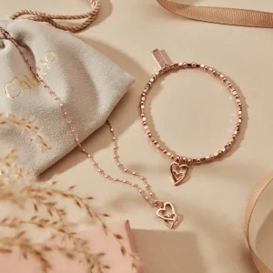ChloBo All Jmj & Branded Fashion Jewellery | Rose Gold Plated Delicate Cube Chain Interlocking Love Heart Necklace