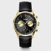 Cluse Mens Cluse Watches | 42mm Anthéor Black & Gold 3 Dial Leather Strap Watch