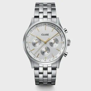 Cluse Mens Cluse Watches | 42mm Anthéor Multifunction Two Tone Steel and Yellow Bracelet Watch