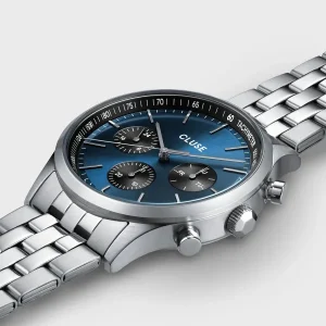 Cluse Mens Cluse Watches | 42mm Anthéor Multifunction Blue and Black 3 Dial Steel Bracelet Watch