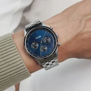 Cluse Mens Cluse Watches | 42mm Anthéor Multifunction Blue and Black 3 Dial Steel Bracelet Watch