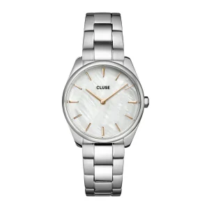Cluse Ladies Cluse Watches | 31mm Féroce Silver Toned Mother of Pearl Dial Steel Link Watch