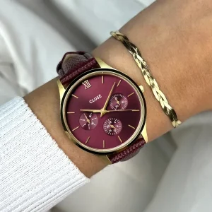 Cluse Ladies Cluse Watches | 34mm Minuit Multifunction Dark Cherry Leather Watch