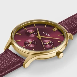 Cluse Ladies Cluse Watches | 34mm Minuit Multifunction Dark Cherry Leather Watch