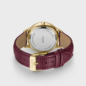 Cluse Ladies Cluse Watches | 34mm Minuit Multifunction Dark Cherry Leather Watch