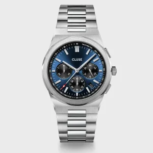 Cluse Mens Cluse Watches | 40mm Vigoureux Dark Blue and Silver Chronograph Stainless Steel Watch