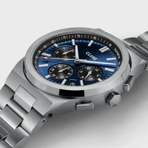 Cluse Mens Cluse Watches | 40mm Vigoureux Dark Blue and Silver Chronograph Stainless Steel Watch