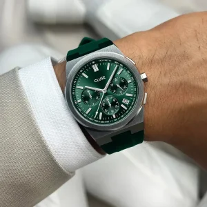 Cluse Mens Cluse Watches | 40mm Vigoureux Green & Silver Chrono Silicone Strap Watch