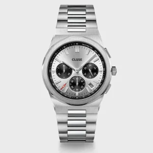 Cluse Mens Cluse Watches | 40mm Vigoureux Silver Chronograph Dial Stainless Steel Link Watch