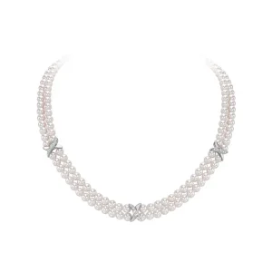 Jack Murphy Jewellers Jmj Diamond Set Jewellery | Jmj Gold Jewellery | 18ct White Gold Alternating Double Row Akoya Pearl & Diamond Necklace, 0.10ct