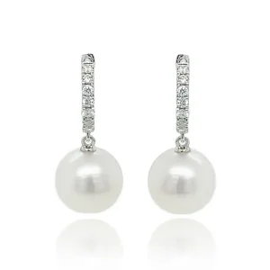 Jack Murphy Jewellers Jmj Gold Jewellery | Jmj Diamond Set Jewellery | 9ct White Gold Diamond Hoop Cultured Pearl Earrings