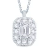 Jack Murphy Jewellers Bridal Jewellery | Jmj Diamond Set Jewellery | 18ct White Gold Emerald & Halo Diamond Necklace 0.50ct