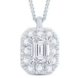 Jack Murphy Jewellers Bridal Jewellery | Jmj Diamond Set Jewellery | 18ct White Gold Emerald & Halo Diamond Necklace 0.50ct
