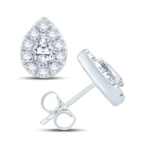 Jack Murphy Jewellers Jmj Diamond Set Jewellery | Jmj Gold Jewellery | 18ct White Gold Pear & Halo Diamond Earrings 0.50ct