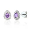 Jack Murphy Jewellers Jmj Gemstone Jewellery | Jmj Gold Jewellery | 9ct White Gold Pear Amethyst & Diamond Halo Stud Earrings