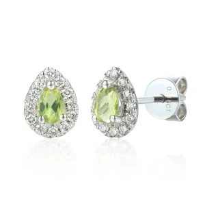 Jack Murphy Jewellers Jmj Gold Jewellery | Jmj Gemstone Jewellery | 9ct White Gold Pear Peridot & Diamond Halo Stud Earrings