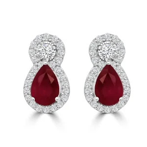 Jack Murphy Jewellers Jmj Gemstone Jewellery | Jmj Diamond Set Jewellery | 9ct White Gold Pear Ruby, Round Diamond & Diamond Halo Stud Earrings